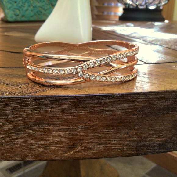 Rose gold cuff bracelet with rhinestones.  NWOT - Picture 5 of 5